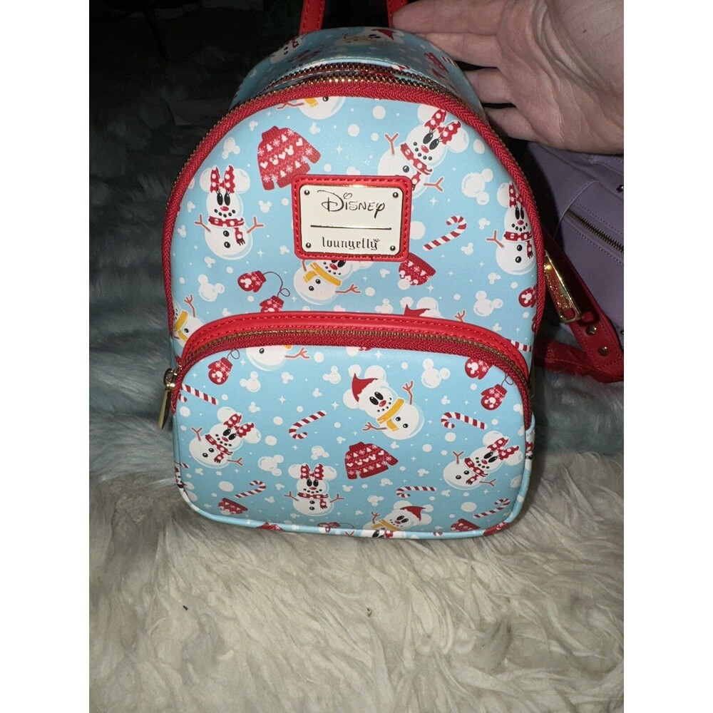 Loungefly Disney Christmas Mickey and Minnie Snowman Mini Backpack New W/out Tag
